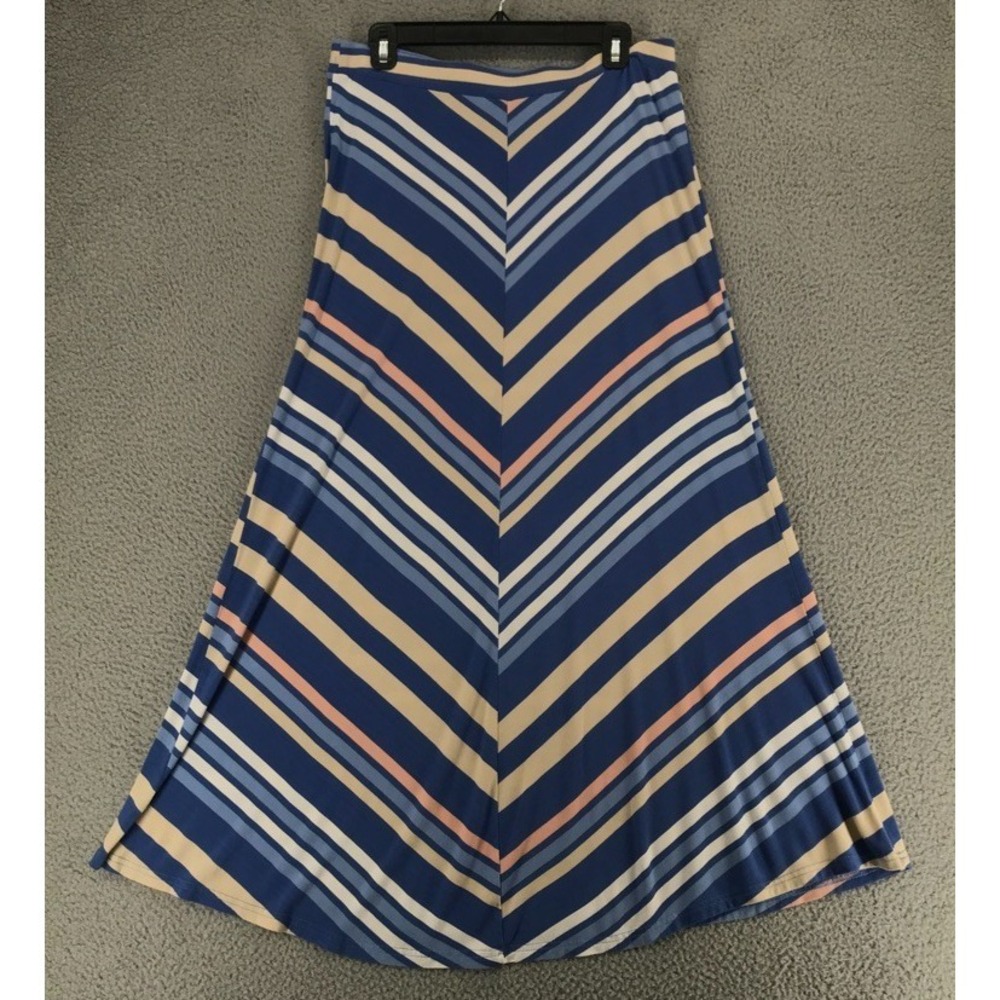 JW A Line Midi Skirt Size L Elastic Waist Casual Multicolor Stripe
